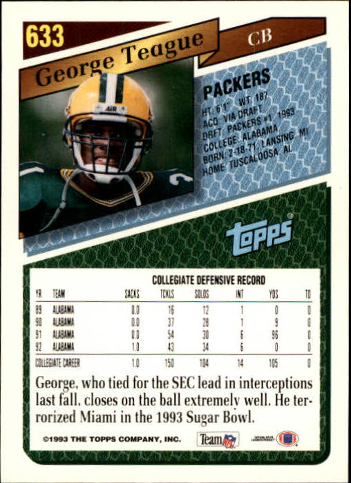 1993 Topps Football Gold (#441-660) Singles - You Choose - Picture 370 of 419
