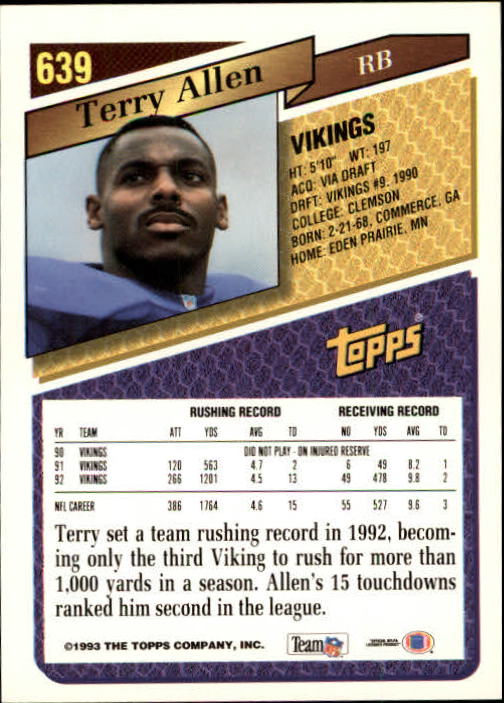 1993 Topps Football Gold (#441-660) Singles - You Choose - Picture 381 of 419