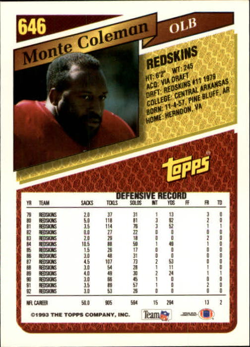 1993 Topps Football Gold (#441-660) Singles - You Choose - Picture 392 of 419