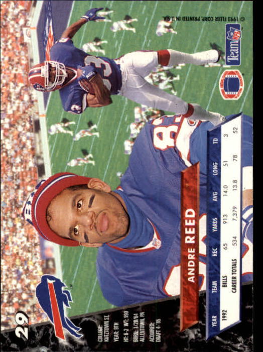 1993 Ultra #29 Andre Reed back image