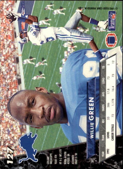 1993 Ultra #127 Willie Green back image
