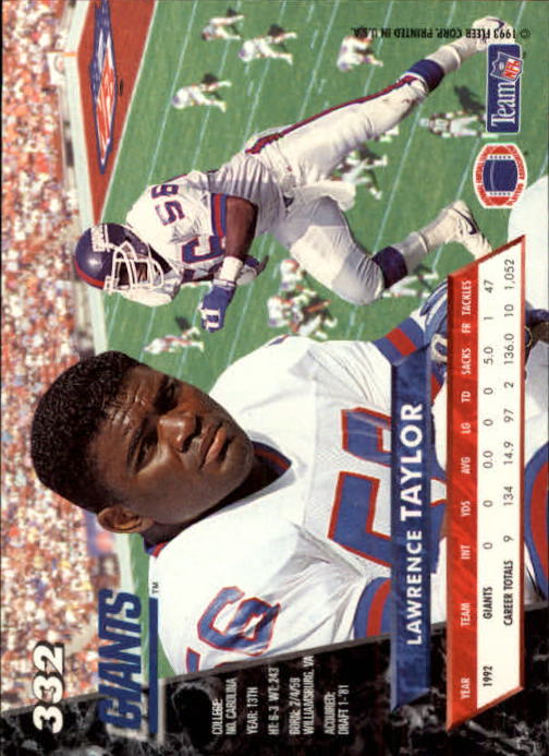 1993 Ultra #332 Lawrence Taylor back image