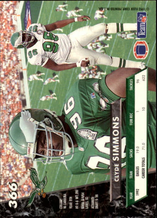 1993 Ultra #366 Clyde Simmons back image