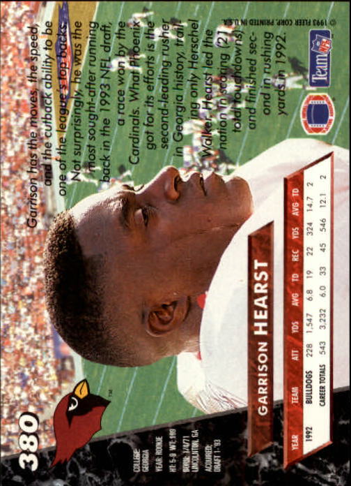 1993 Ultra #380 Garrison Hearst RC back image