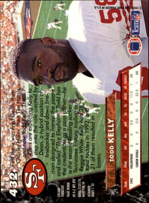 1993 Ultra #432 Todd Kelly RC back image