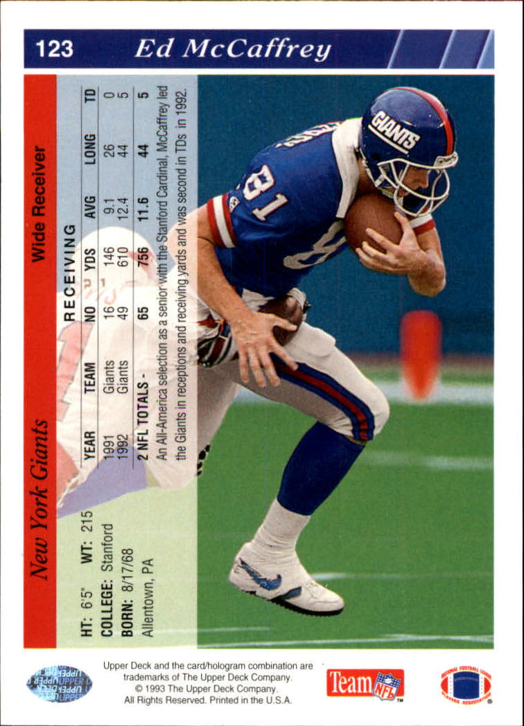 : 1999 Upper Deck Football #68 Ed McCaffrey Denver Broncos  Official NFL Trading Card From The UD Company : Collectibles & Fine Art