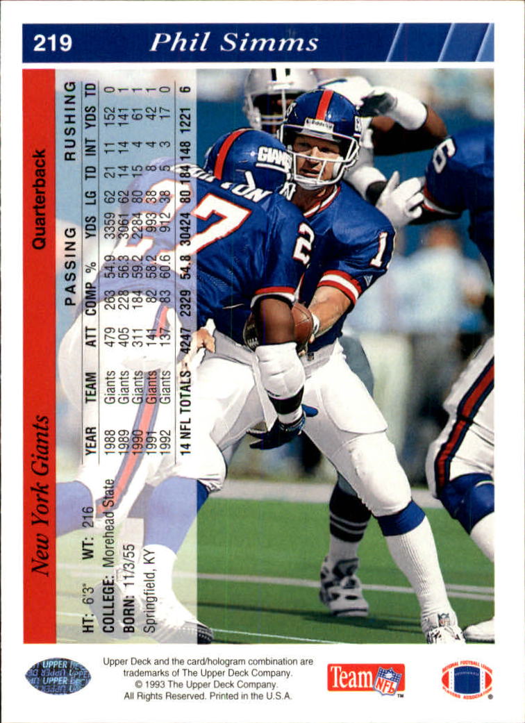 1993 Upper Deck #219 Phil Simms - NM-MT