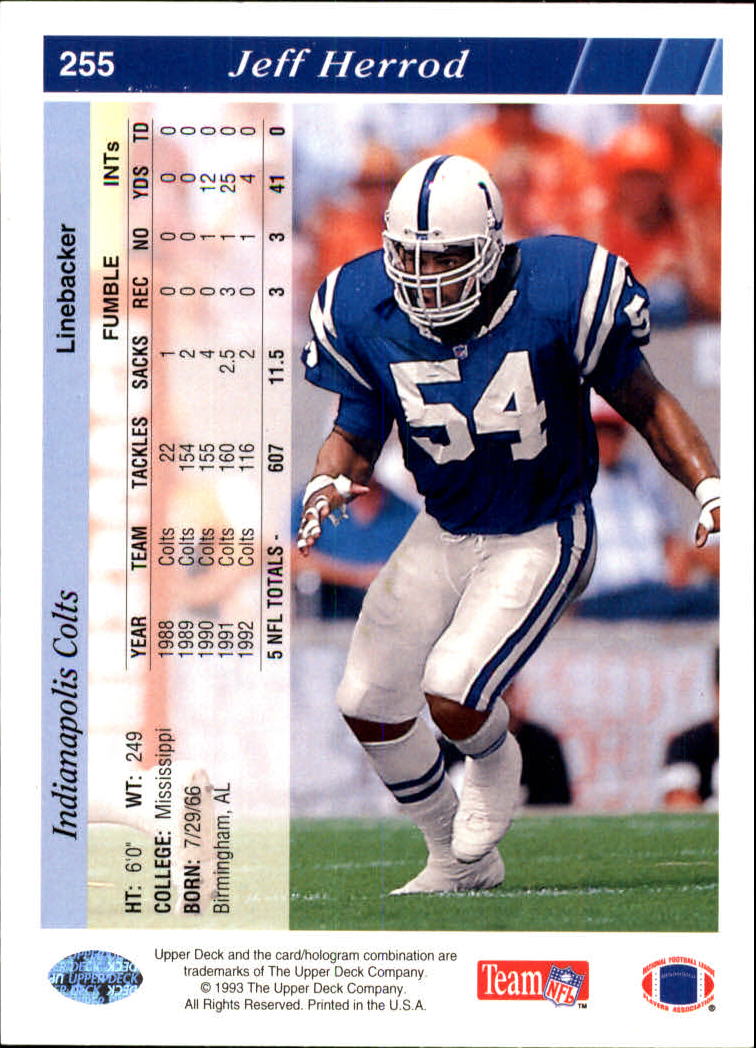 1993 Upper Deck Football "Main Set" Cards #251 to #500 Rookies and Veterans - Picture 11 of 500