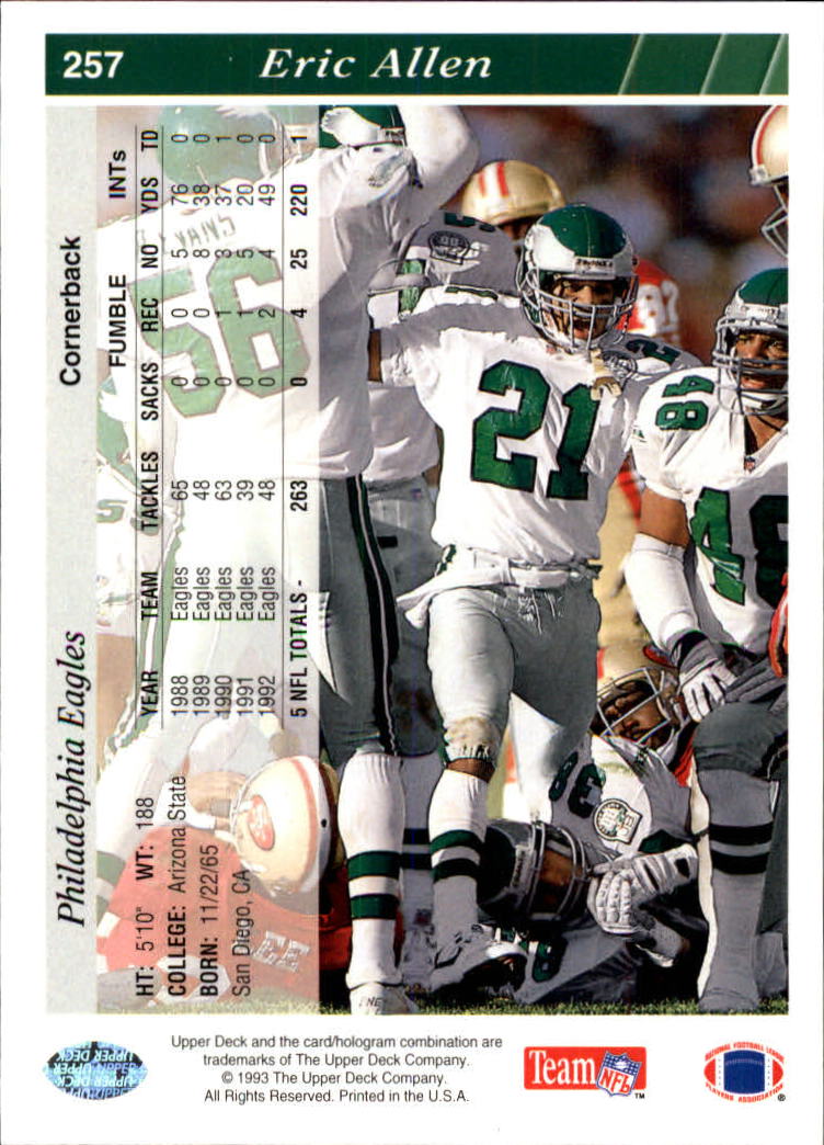 1993 Upper Deck Football "Main Set" Cards #251 to #500 Rookies and Veterans - Picture 15 of 500