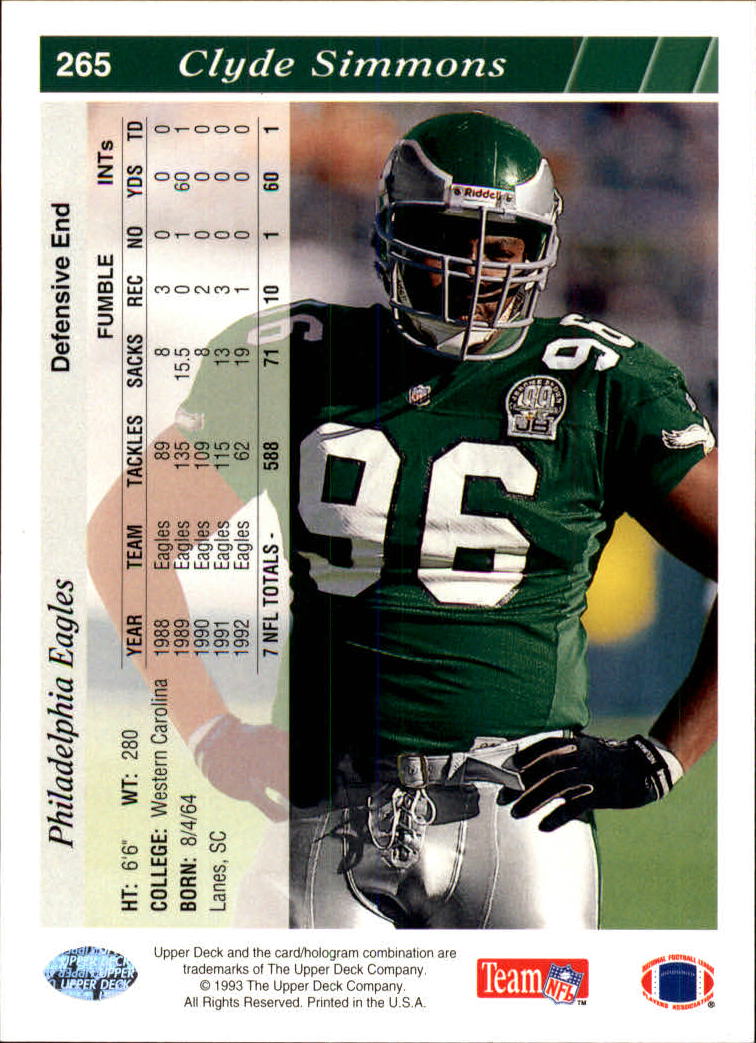 1993 Upper Deck Football "Main Set" Cards #251 to #500 Rookies and Veterans - Picture 31 of 500