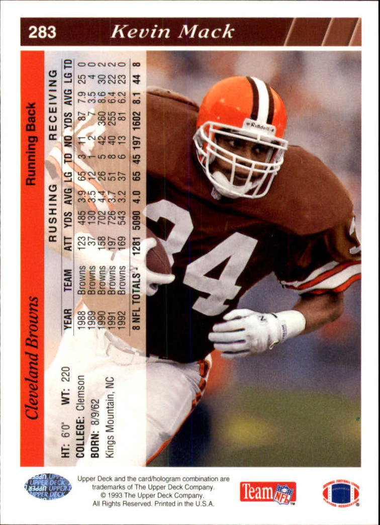 1993 Upper Deck Football "Main Set" Cards #251 to #500 Rookies and Veterans - Picture 67 of 500