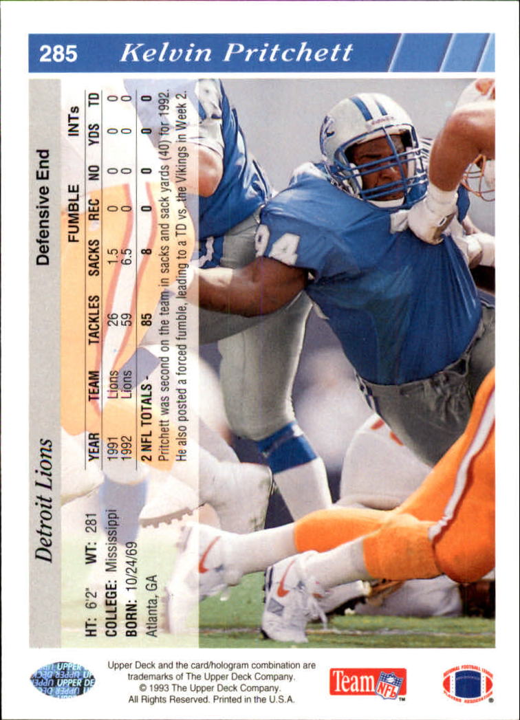 1993 Upper Deck Football "Main Set" Cards #251 to #500 Rookies and Veterans - Picture 71 of 500