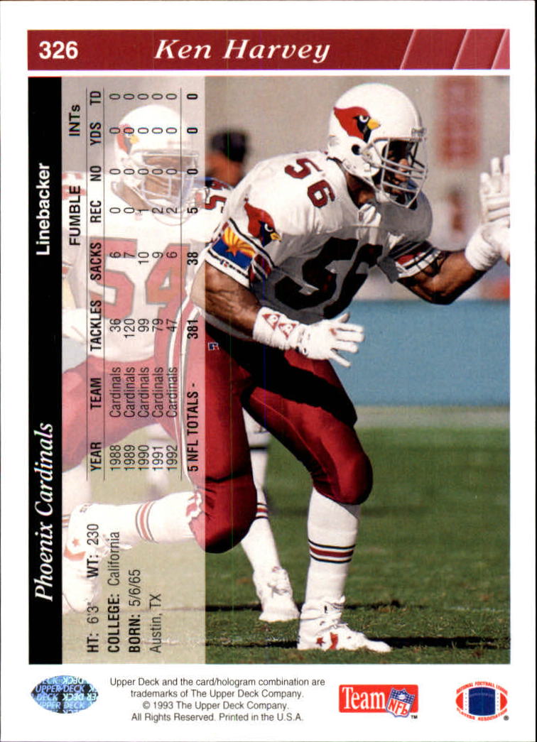 1993 Upper Deck Football "Main Set" Cards #251 to #500 Rookies and Veterans - Picture 152 of 500