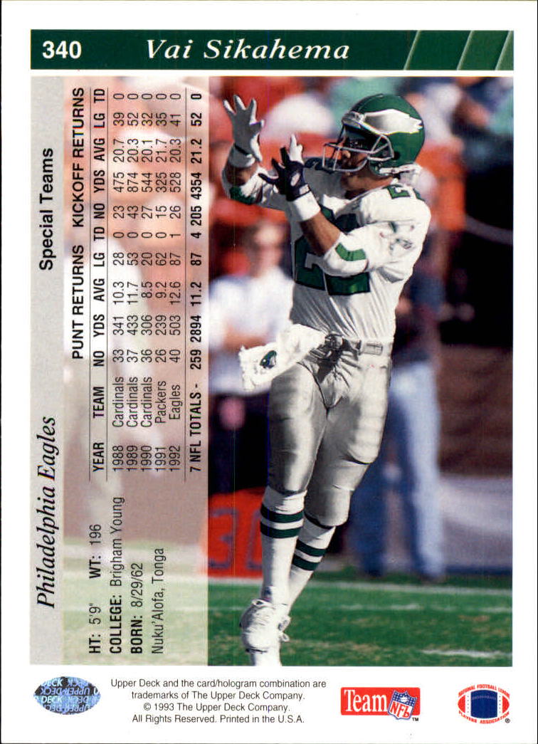 1993 Upper Deck Football "Main Set" Cards #251 to #500 Rookies and Veterans - Picture 180 of 500