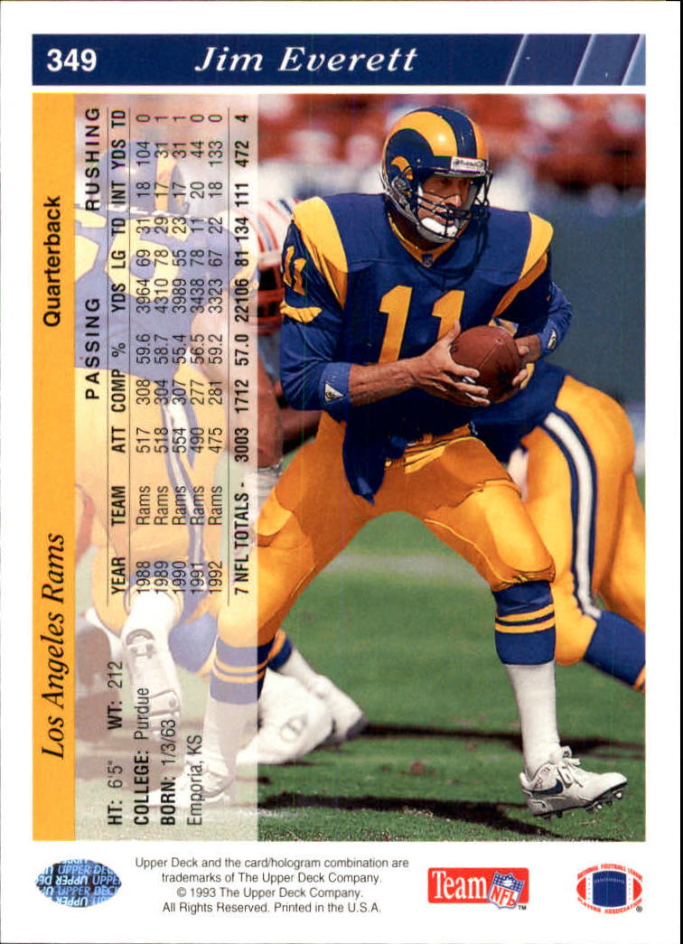 1993 Upper Deck Football "Main Set" Cards #251 to #500 Rookies and Veterans - Picture 198 of 500