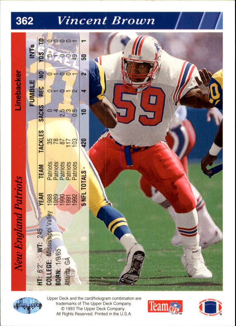 1993 Upper Deck Football "Main Set" Cards #251 to #500 Rookies and Veterans - Picture 224 of 500
