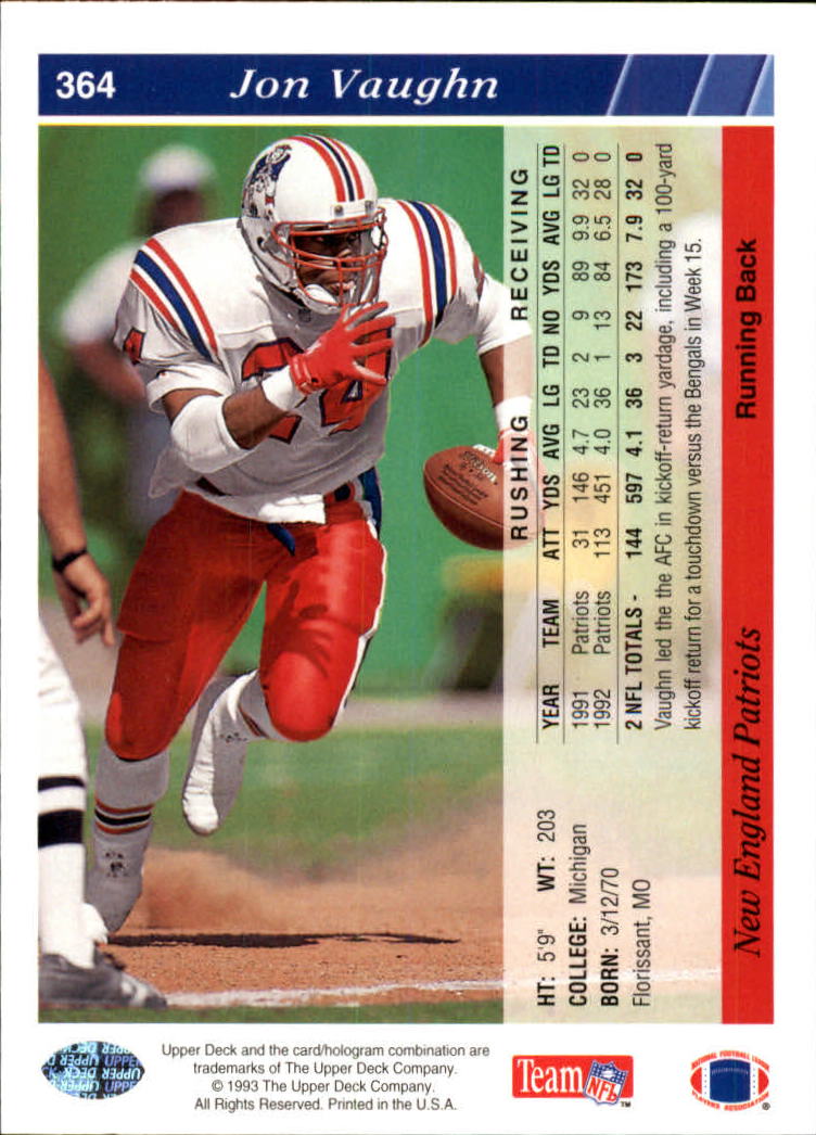 1993 Upper Deck Football "Main Set" Cards #251 to #500 Rookies and Veterans - Picture 228 of 500