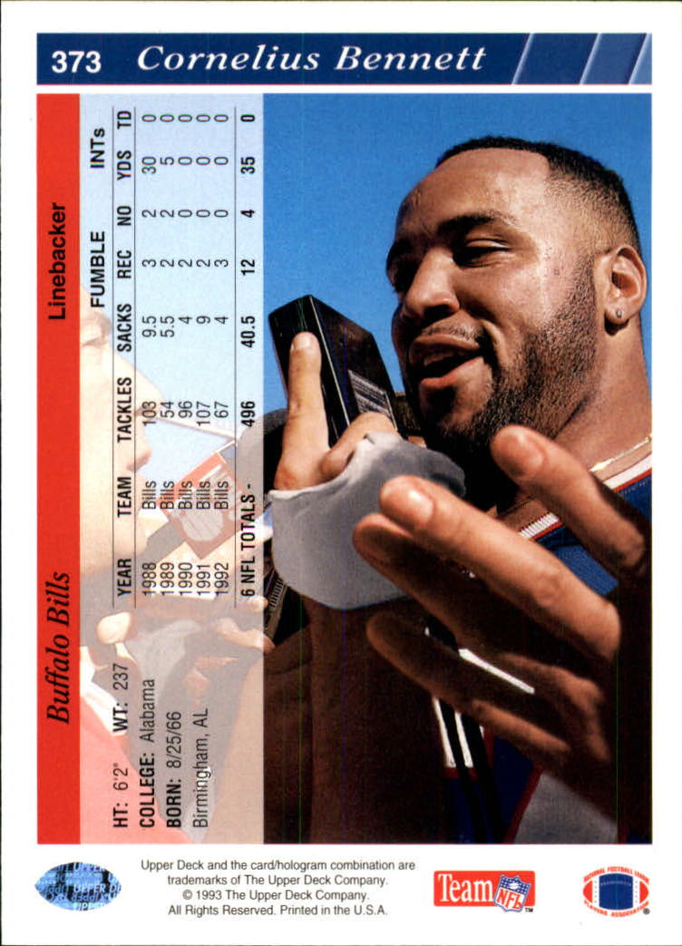 1993 Upper Deck Football "Main Set" Cards #251 to #500 Rookies and Veterans - Picture 246 of 500