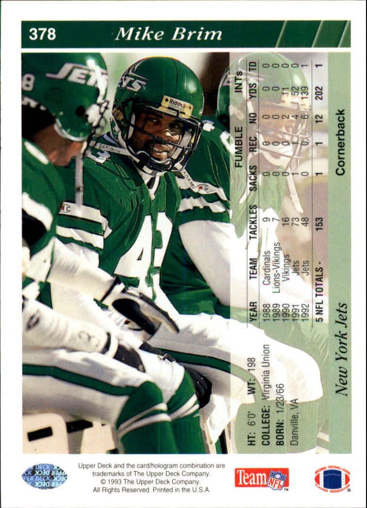 1993 Upper Deck Football "Main Set" Cards #251 to #500 Rookies and Veterans - Picture 256 of 500