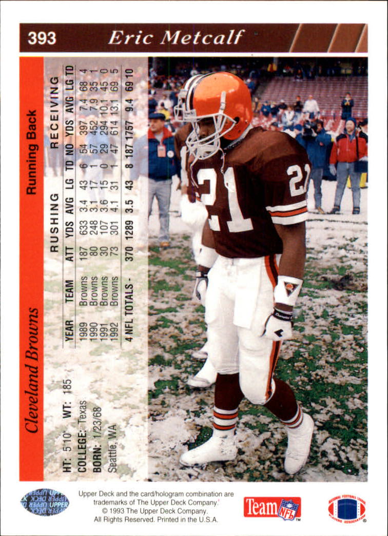 1993 Upper Deck Football "Main Set" Cards #251 to #500 Rookies and Veterans - Picture 286 of 500