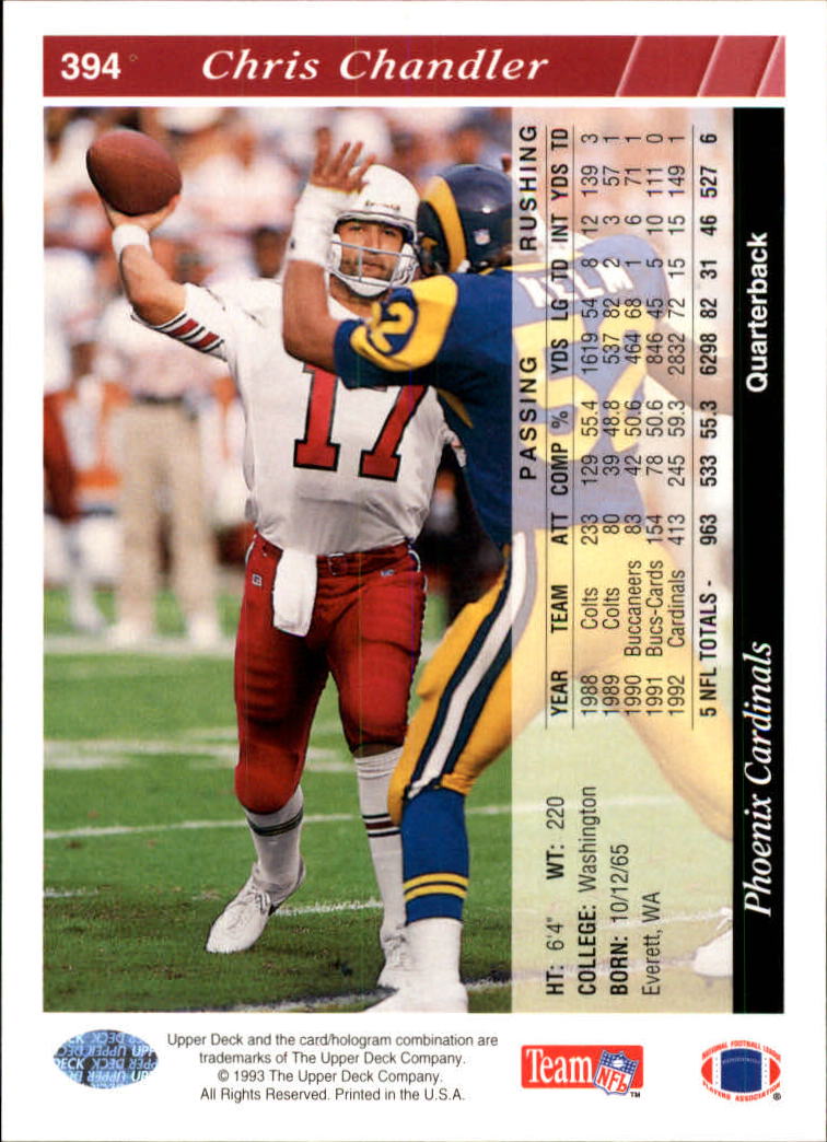 1993 Upper Deck Football "Main Set" Cards #251 to #500 Rookies and Veterans - Picture 288 of 500