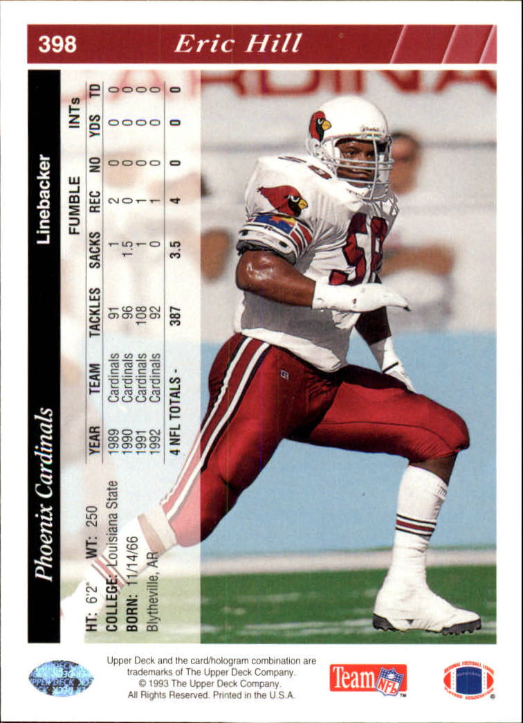 1993 Upper Deck Football "Main Set" Cards #251 to #500 Rookies and Veterans - Picture 296 of 500