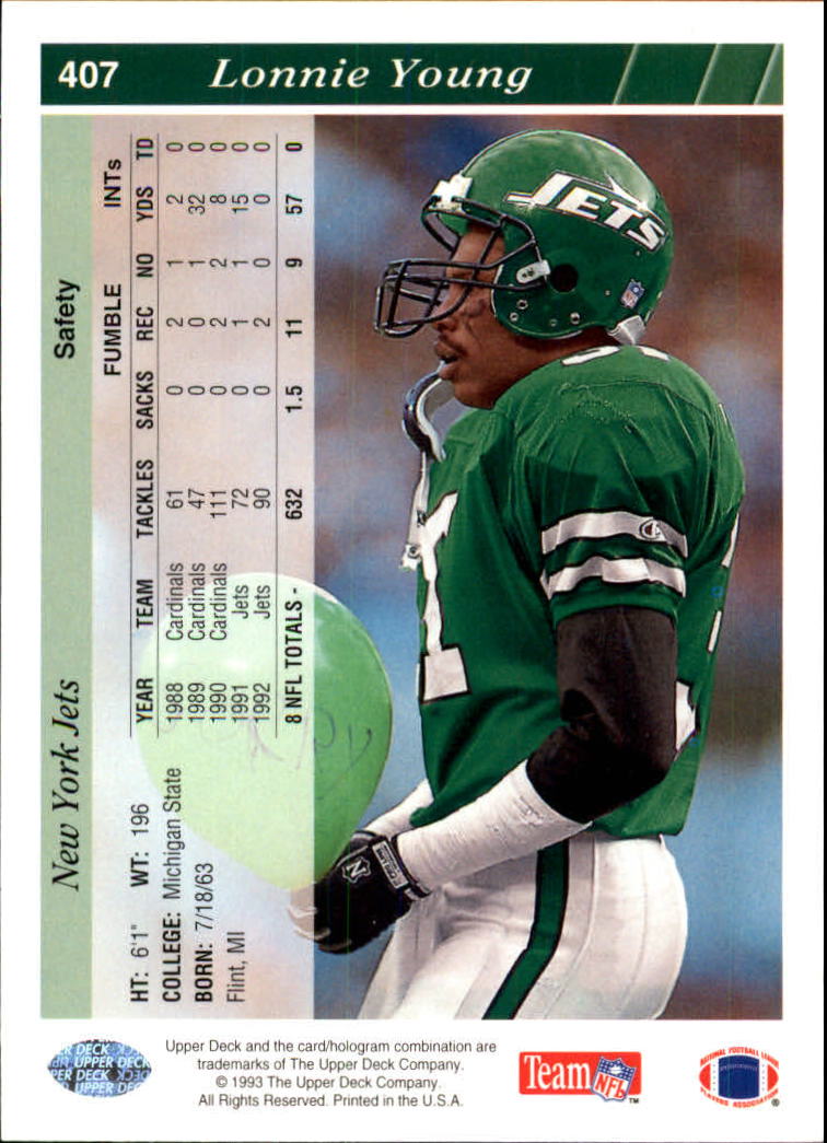 1993 Upper Deck #407 Lonnie Young back image