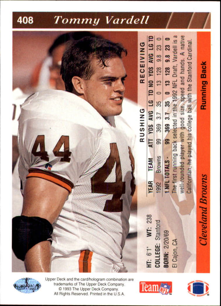 1993 Upper Deck Football "Main Set" Cards #251 to #500 Rookies and Veterans - Picture 316 of 500