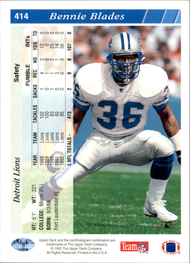 1993 Upper Deck #414 Bennie Blades - From Factory Sealed Box - MINT