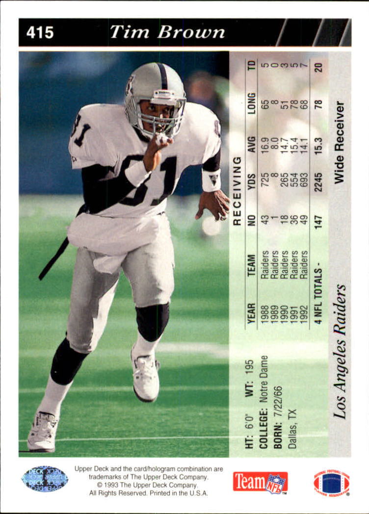 1993 Upper Deck Football "Main Set" Cards #251 to #500 Rookies and Veterans - Picture 330 of 500