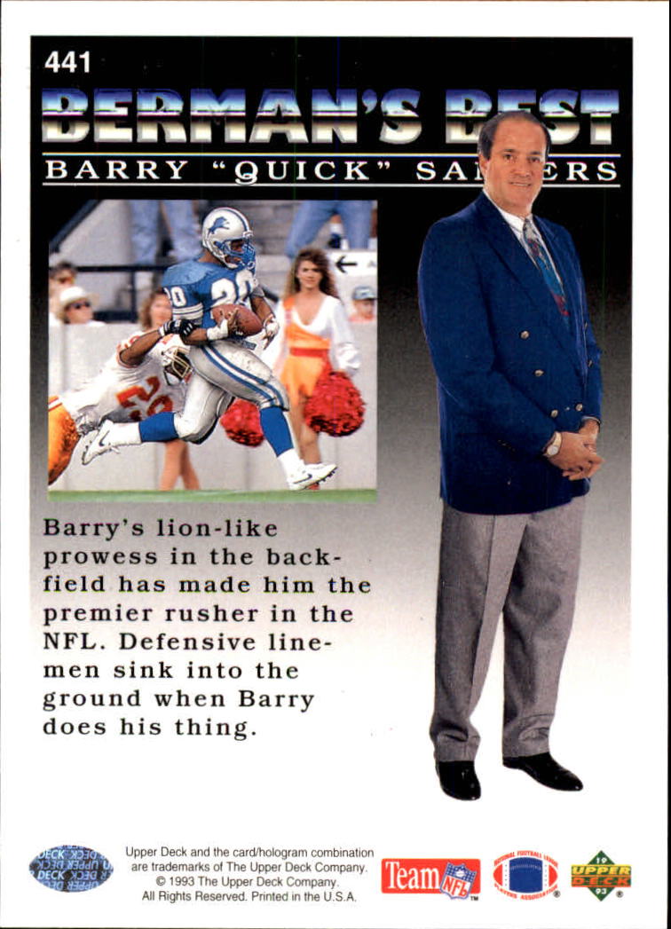1993 Upper Deck Football "Main Set" Cards #251 to #500 Rookies and Veterans - Picture 382 of 500