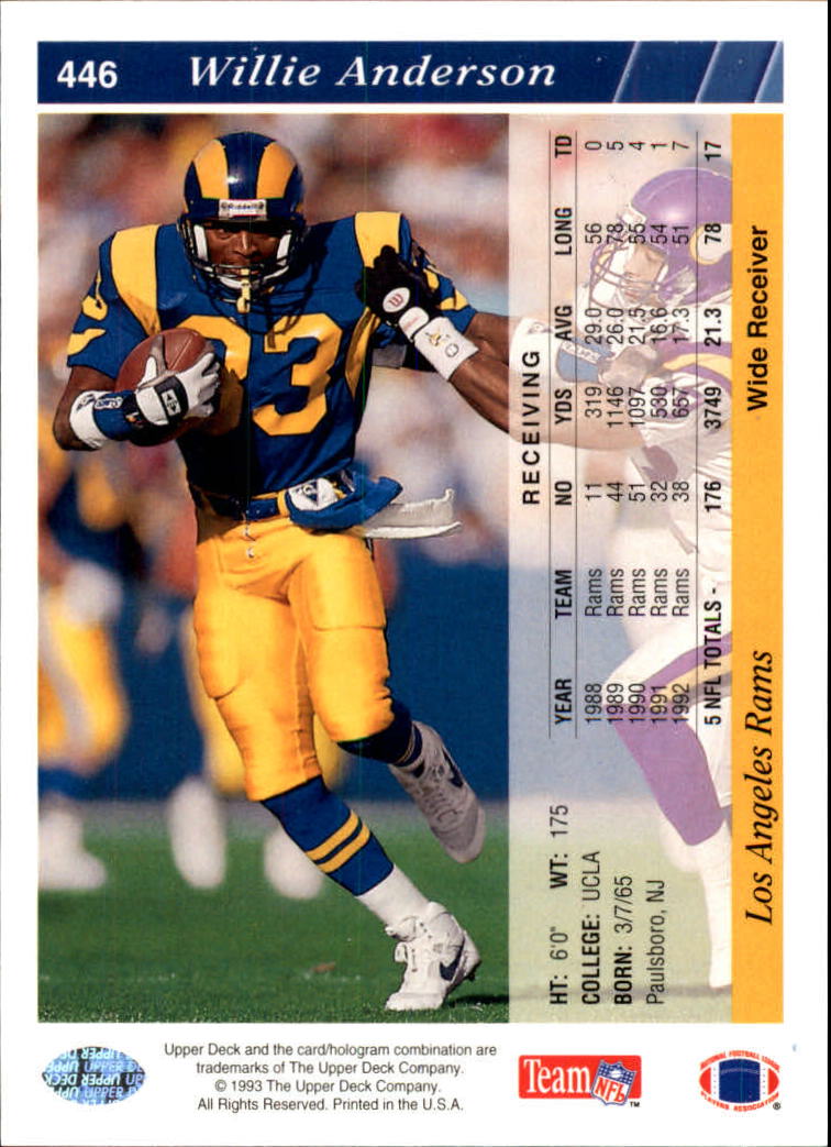 1993 Upper Deck Football "Main Set" Cards #251 to #500 Rookies and Veterans - Picture 392 of 500