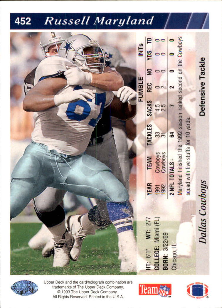 1993 Upper Deck #452 Russell Maryland back image