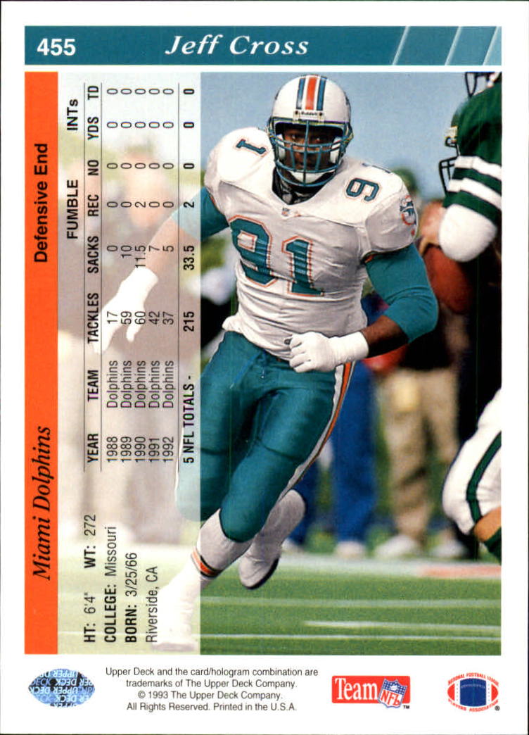 1993 Upper Deck Football "Main Set" Cards #251 to #500 Rookies and Veterans - Picture 410 of 500