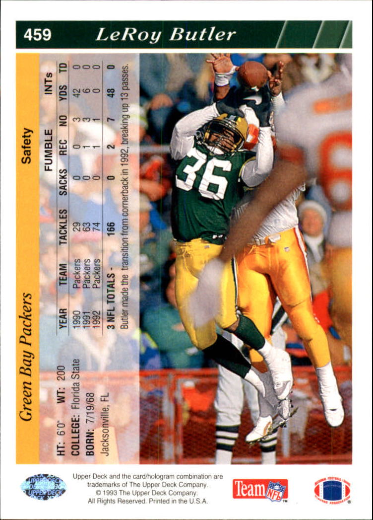 1993 Upper Deck #459 LeRoy Butler back image