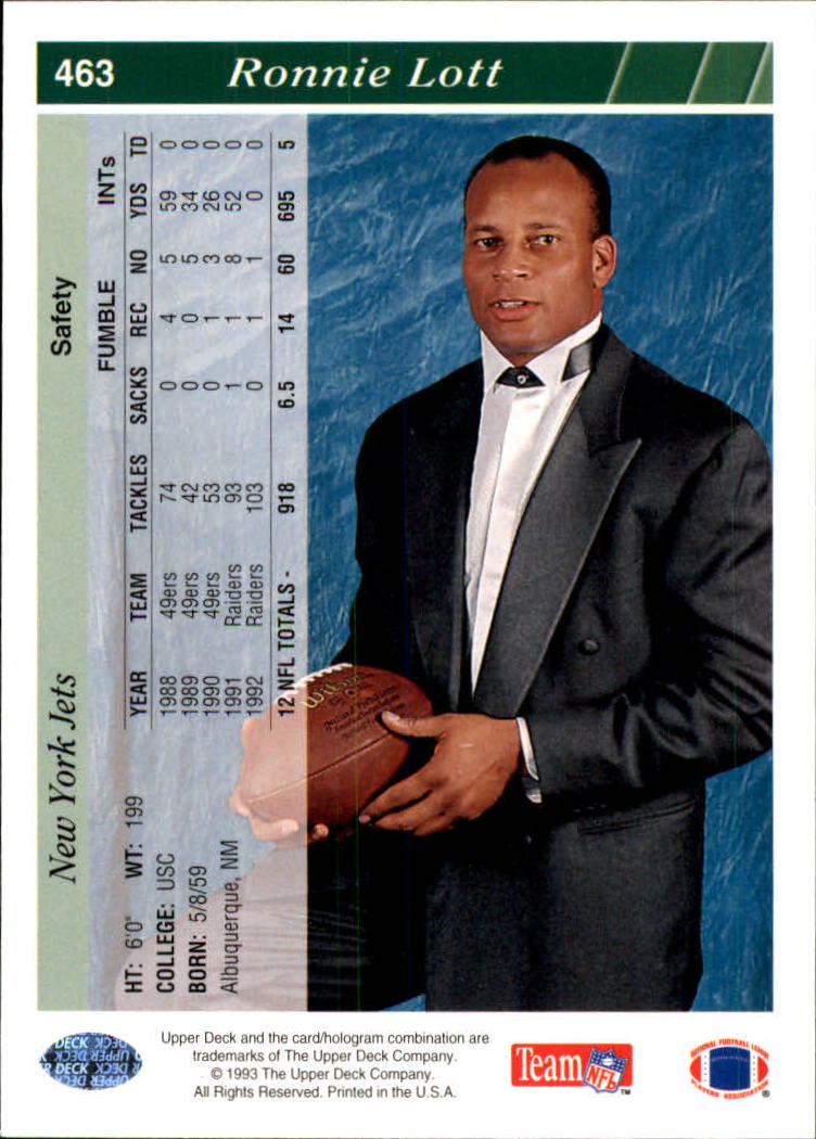 1993 Upper Deck Football "Main Set" Cards #251 to #500 Rookies and Veterans - Picture 426 of 500