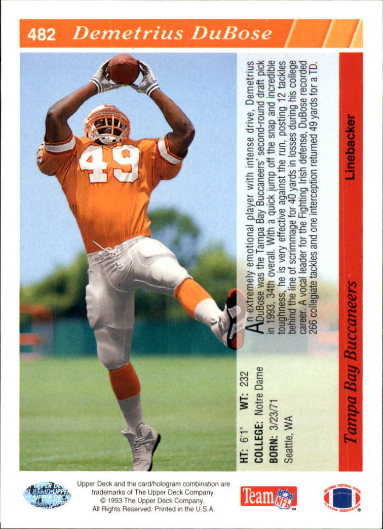 1993 Upper Deck Football "Main Set" Cards #251 to #500 Rookies and Veterans - Picture 464 of 500