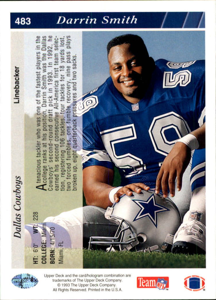 1993 Upper Deck #483 Darrin Smith RC back image