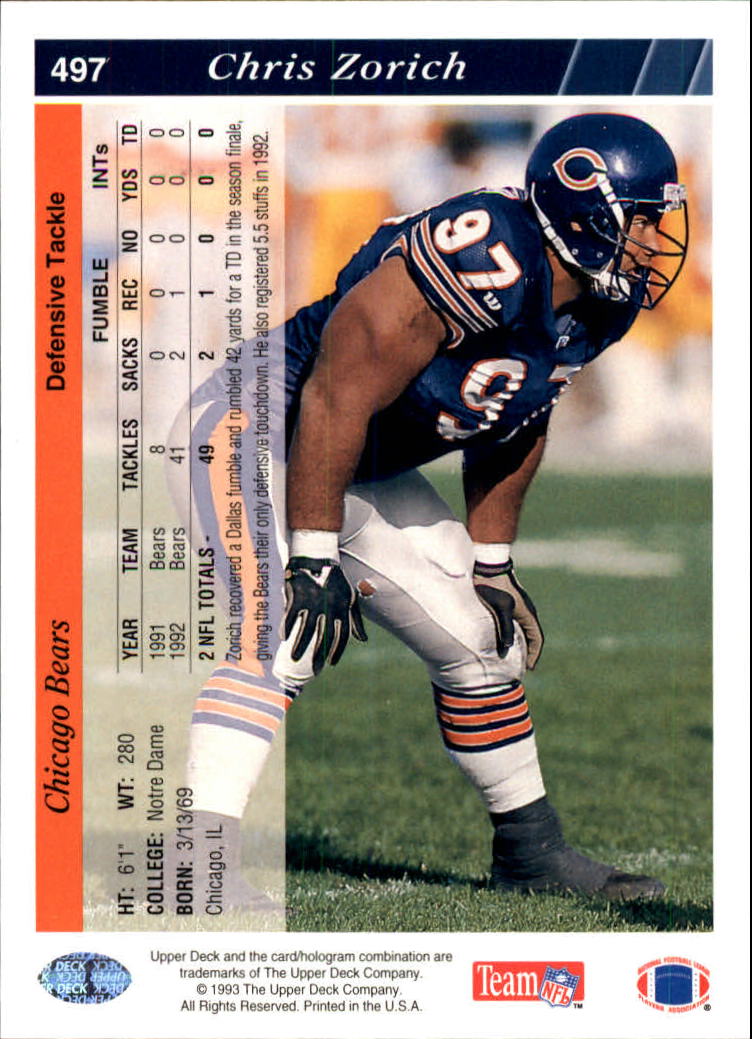 1993 Upper Deck Football "Main Set" Cards #251 to #500 Rookies and Veterans - Picture 494 of 500