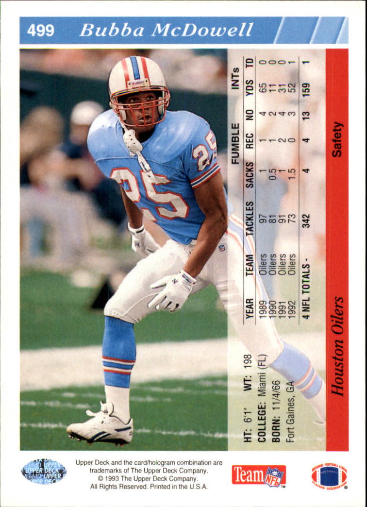 1993 Upper Deck Football "Main Set" Cards #251 to #500 Rookies and Veterans - Picture 498 of 500