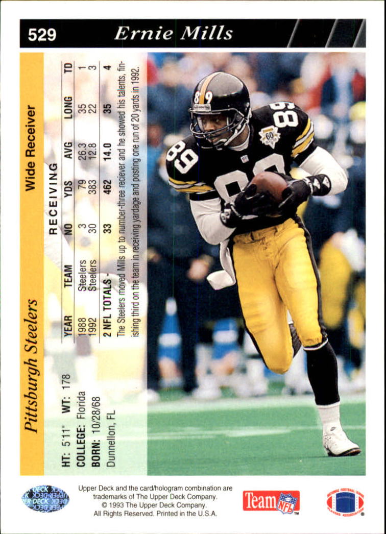 NFL - 1991 Pacific - Ernie Mills #538 - Rookie Card - Steelers