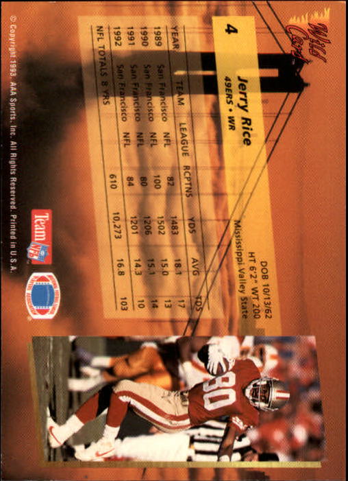 1993 Wild Card #4 Jerry Rice back image