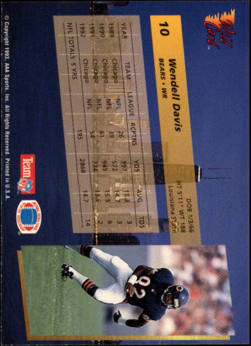 1993 Wild Card #10 Wendell Davis back image