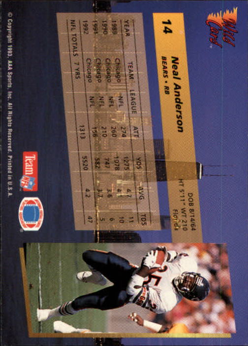 1993 Wild Card Football "Main Set" Base Cards - Picture 27 of 368