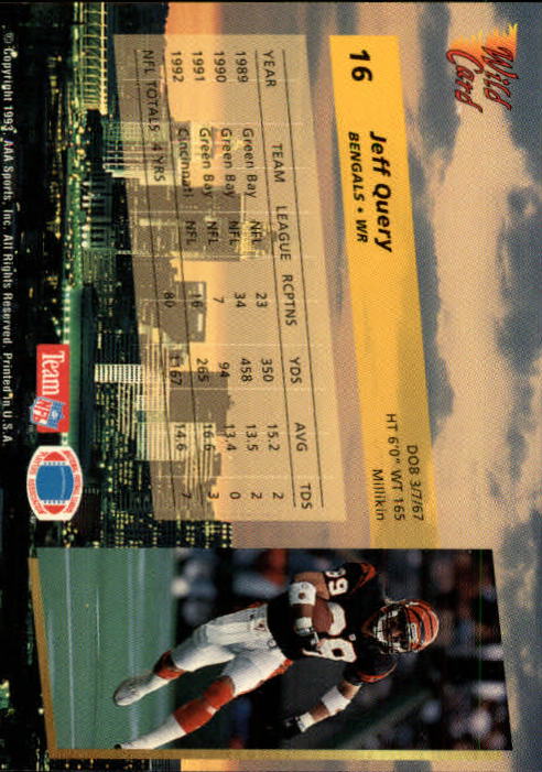 1993 Wild Card Football "Main Set" Base Cards - Picture 29 of 368