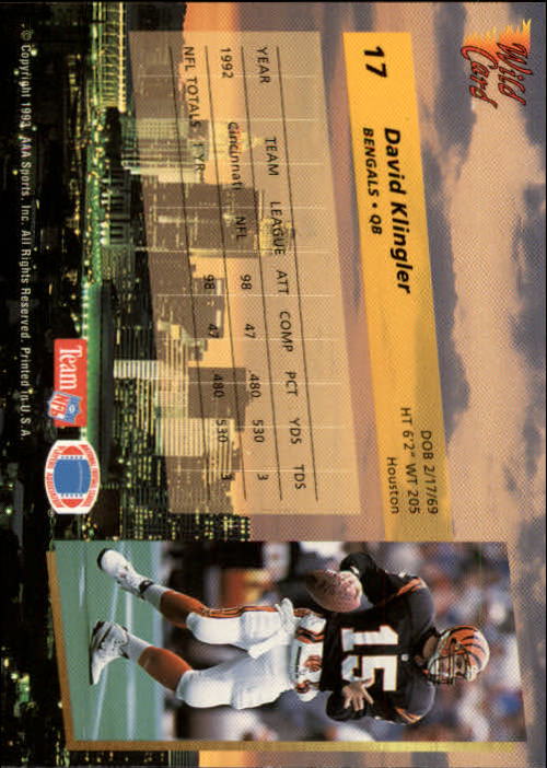 1993 Wild Card Football "Main Set" Base Cards - Picture 31 of 368