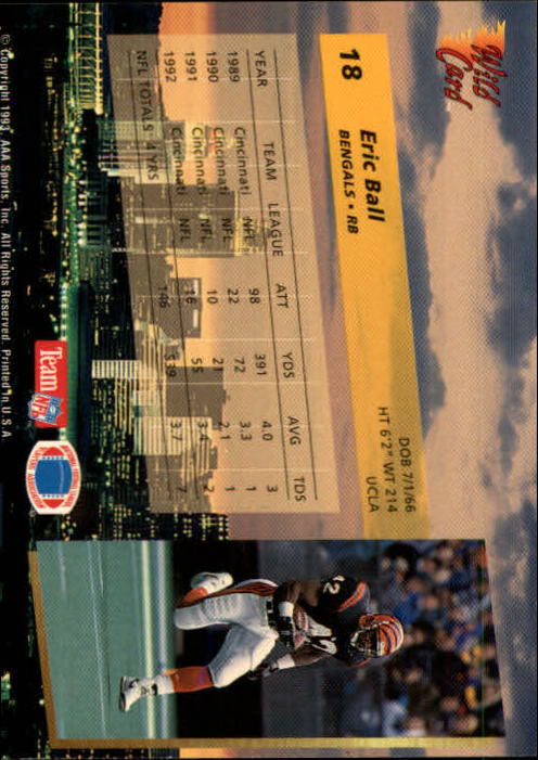 1993 Wild Card Football "Main Set" Base Cards - Picture 33 of 368