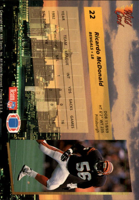 1993 Wild Card Football "Main Set" Base Cards - Picture 41 of 368