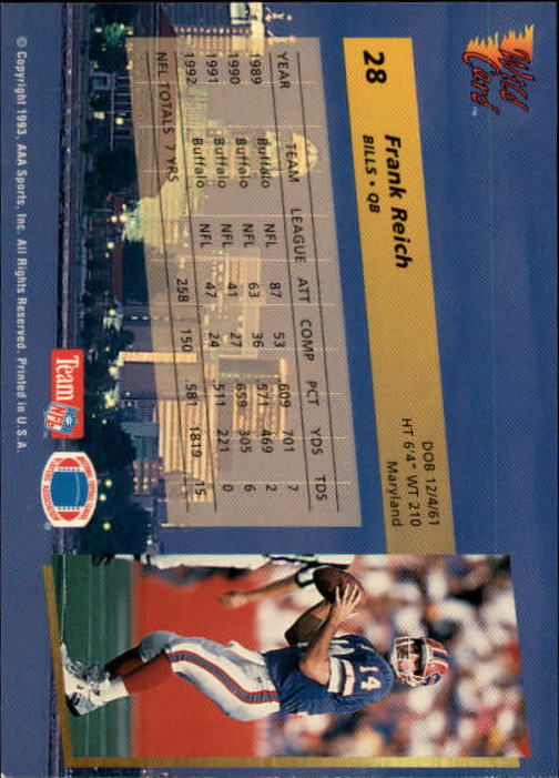 1993 Wild Card Football "Main Set" Base Cards - Picture 53 of 368
