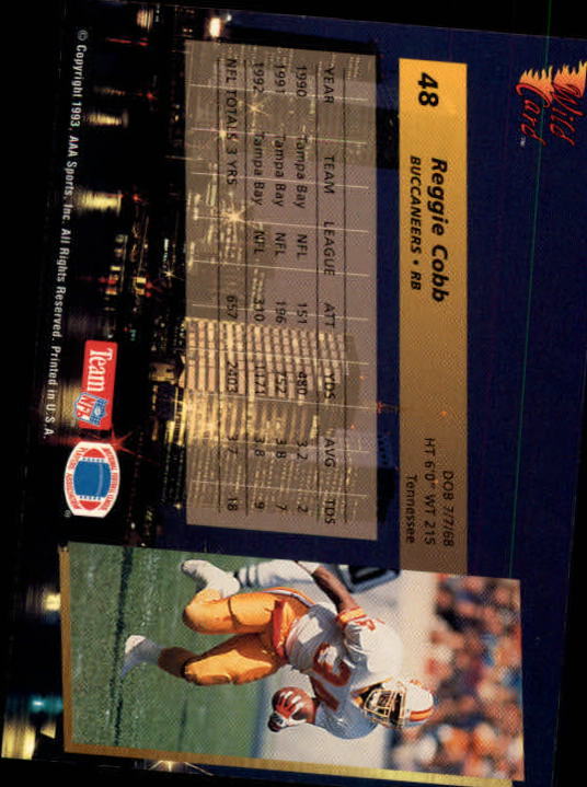 1993 Wild Card #48 Reggie Cobb back image